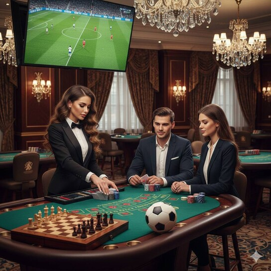 Luxurious online casino background with vibrant lights and abstract gaming elements